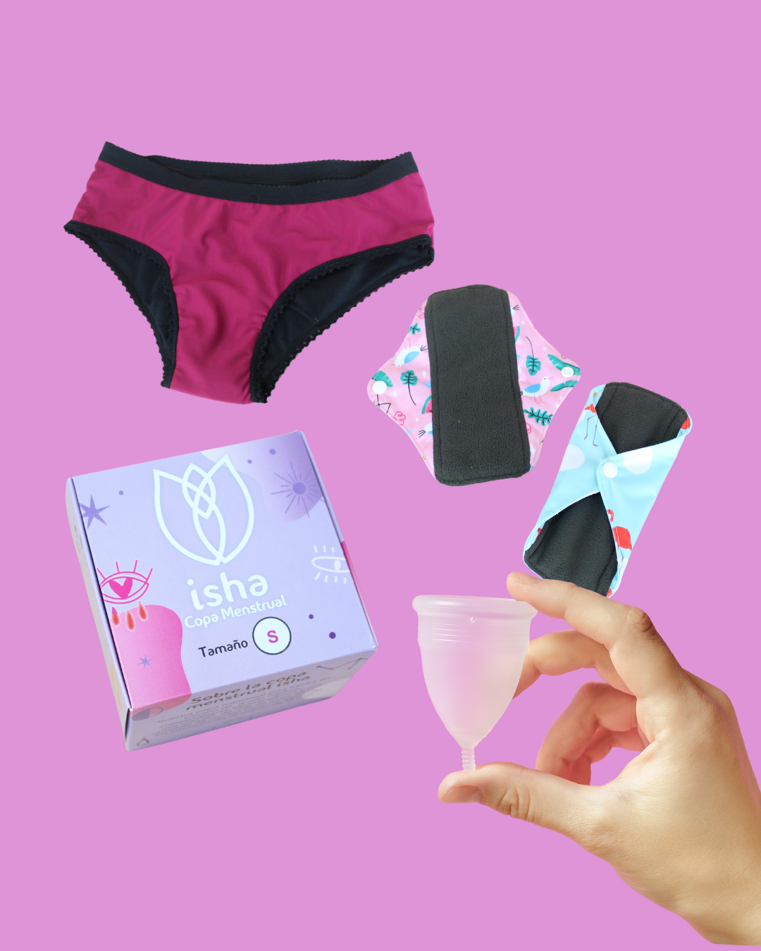 Kit bienestar (Copa menstrual + cacheteros clásicos + pack x 2 toallas)