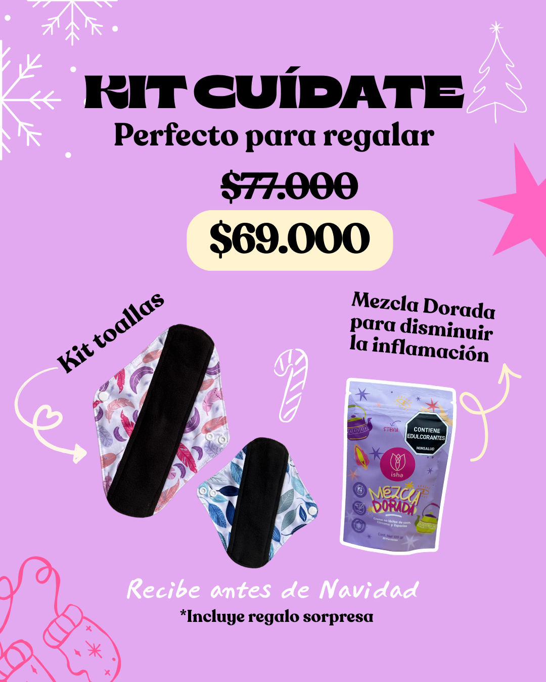 KIT ANTIINFLAMATORIO: Bolsa térmica para cólicos + MEZCLA DORADA