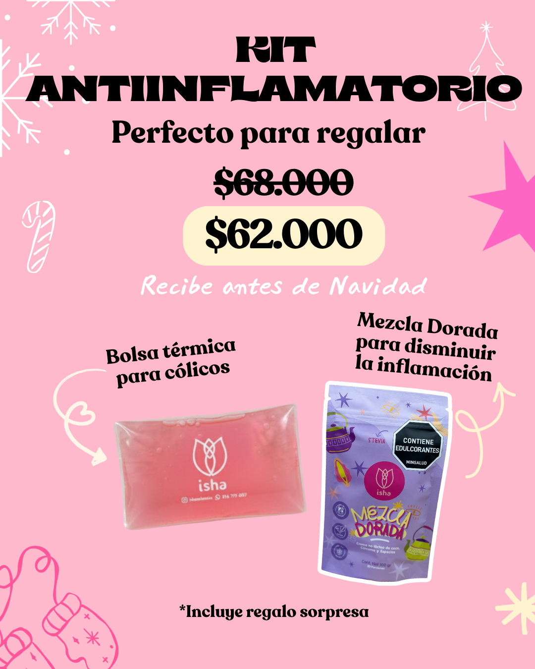 KIT ANTIINFLAMATORIO: Bolsa térmica para cólicos + MEZCLA DORADA