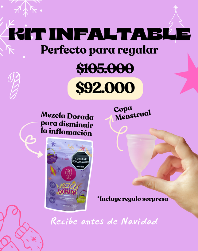 KIT INFALTABLE: COPA MENSTRUAL + MEZCLA DORADA
