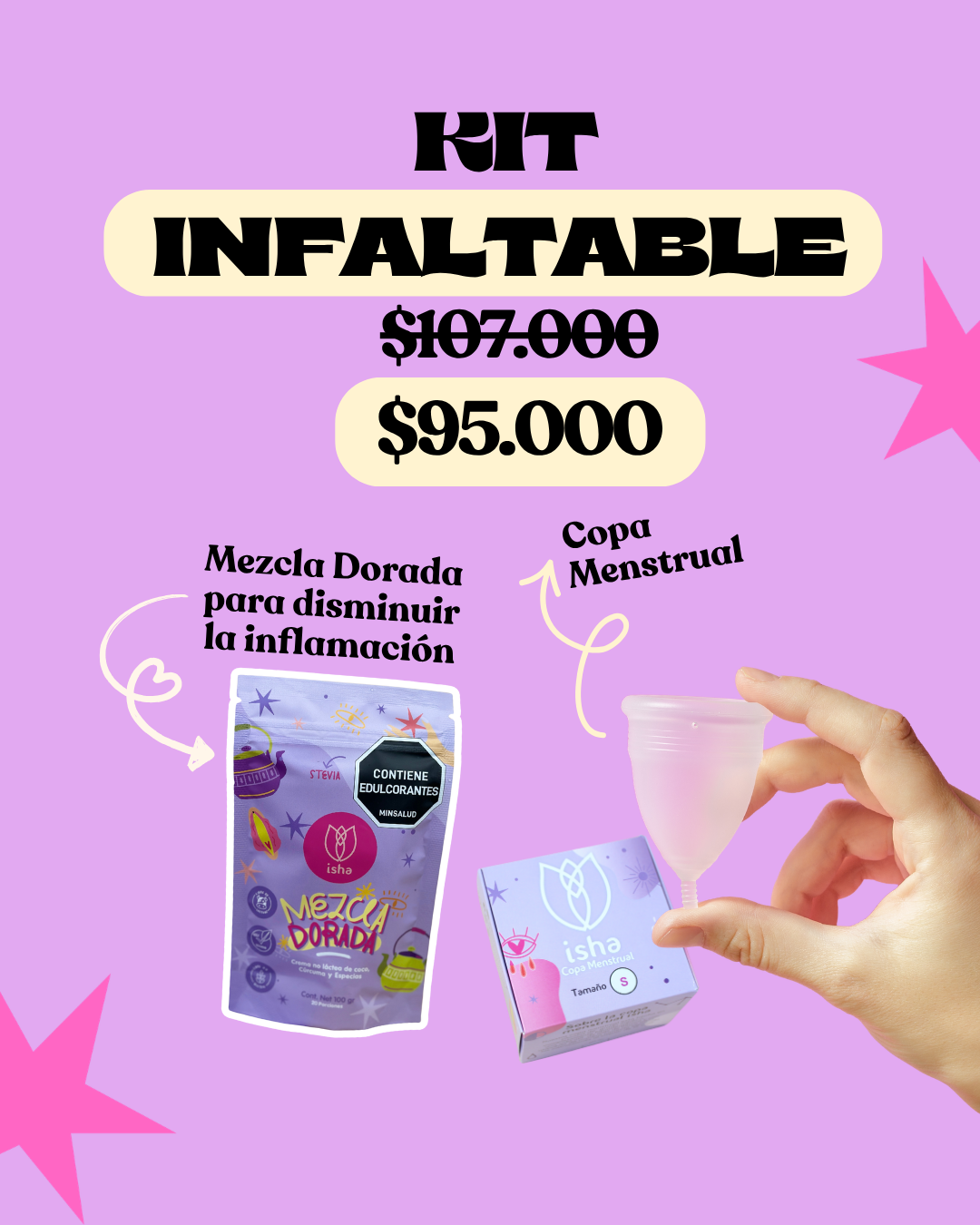 KIT INFALTABLE: COPA MENSTRUAL + MEZCLA DORADA