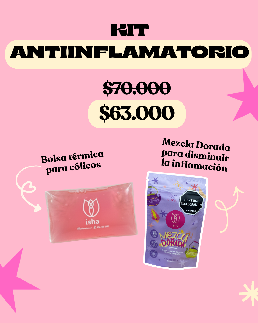 KIT ANTIINFLAMATORIO: Bolsa térmica para cólicos + MEZCLA DORADA