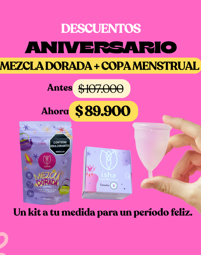 KIT INFALTABLE: COPA MENSTRUAL + MEZCLA DORADA
