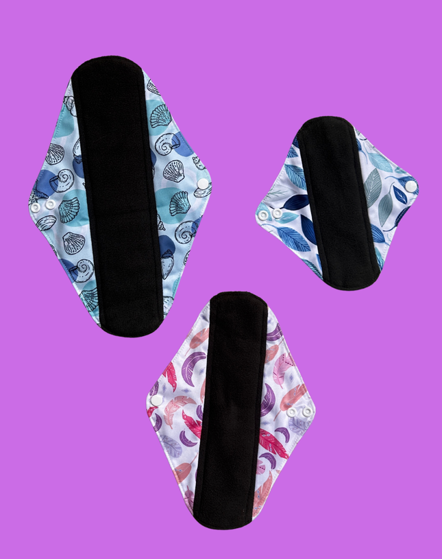 TOALLAS MENSTRUALES - Pack x 3 (1 Flujo MEGA + 1 Flujo abundante + 1 Flujo Ligero)