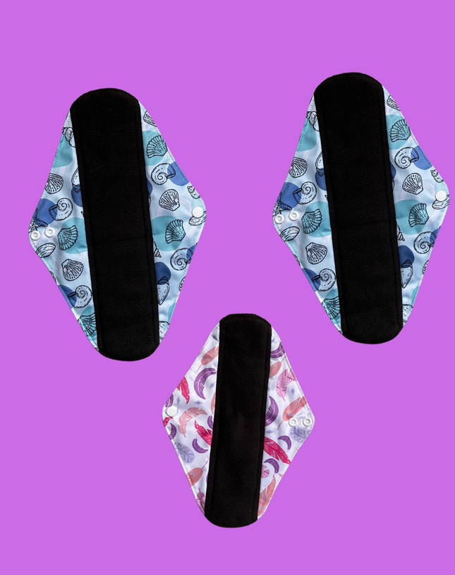 TOALLAS MENSTRUALES KIT NOCHE - Pack x 3 (2Flujo MEGA + 1 Flujo abundante)